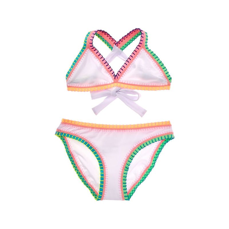 Pq Swim Girls Rainbow Embroidered 2pc Bikini Set, White